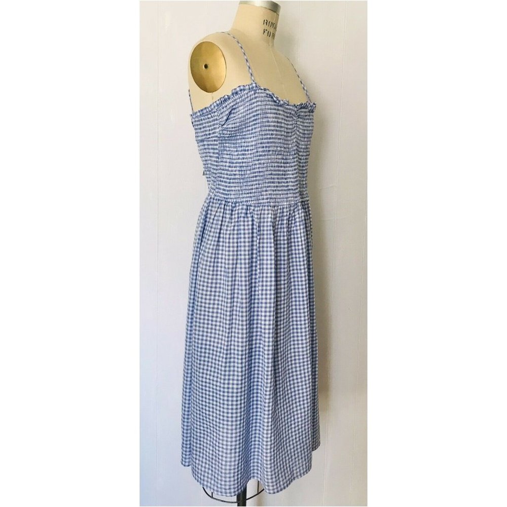 HOST PICK ❤️ H&M BLUE WHITE SMOCKED GINGHAM COTTON DRESS 18 NWT - Picture 6 of 13